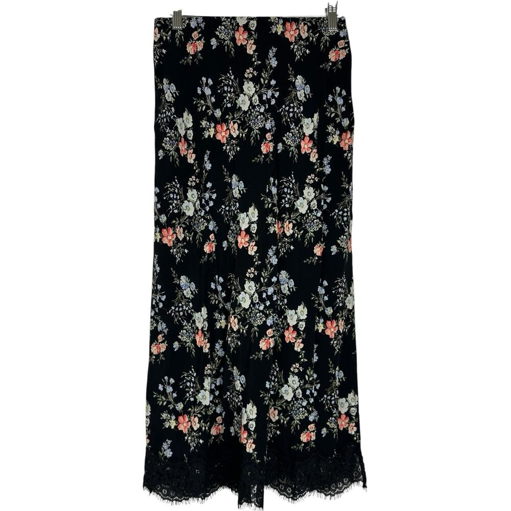 Gap Skirt Women XS Petite Black Floral Crepe Lace Edge Maxi Dark Cottagecore